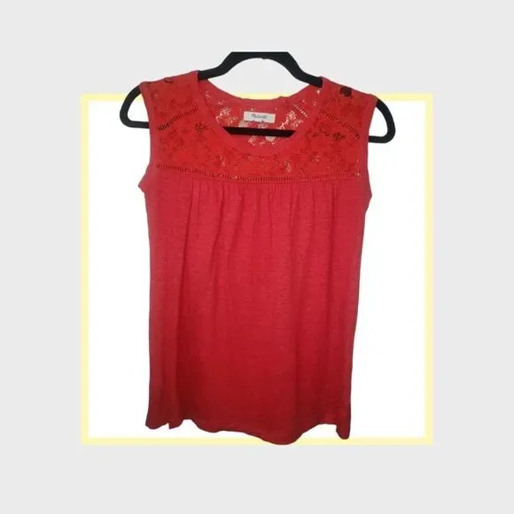 Madewell Red Lace Top Blouse XS - Picture 2 of 7